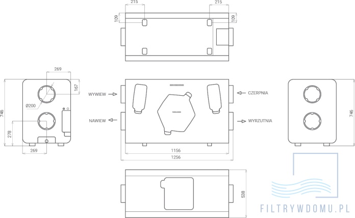 Rekuperator entalpiczny Thessla Green AirPack4 500h – wymiary